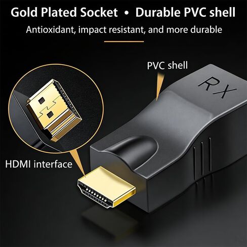 مكرر HDMI إلى محول شبكة إيثرنت RJ45، محول موسع HDMI فوق Cat5e/6 (قطعتين)، 4K HD 1080p يمكن أن يمتد حتى 98.5 قدم، للتلفزيون عالي الوضوح، وصناديق الاستقبال، DVD، PS4، STB، (أسود) in Kuwait