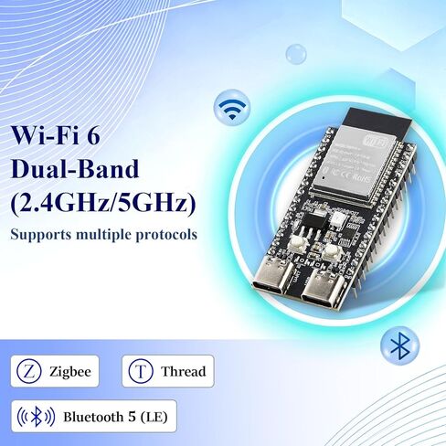 3 قطعة مجلس التنمية ESP32-C5 | RISC-V ثنائي النواة ثنائي النطاق Wi-Fi 6 وBluetooth 5، Thread & Zigbee، مع فلاش 4 ميجابايت 32Pin Type-C & CH340، ESP32-C5 Devkit لـ Arduino in Kuwait