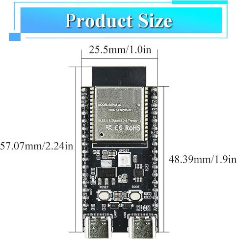 3 قطعة مجلس التنمية ESP32-C5 | RISC-V ثنائي النواة ثنائي النطاق Wi-Fi 6 وBluetooth 5، Thread & Zigbee، مع فلاش 4 ميجابايت 32Pin Type-C & CH340، ESP32-C5 Devkit لـ Arduino in Kuwait