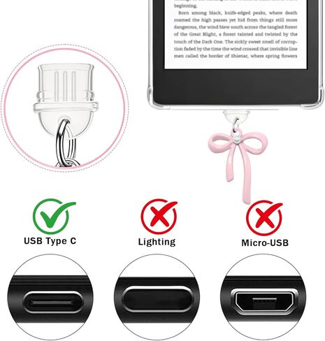 Cute Charms Set for Phone,Grip Holder,Dust Plug Charm Type C/USB C,Charms Compatible for Phone,Kindle for Women. in Kuwait