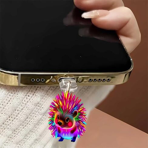 Neon Rainbow Hedgehog Dust Plug Acrylic Charms for electronic products,Type-C Charging Port Dust Plugs Pendant Compatible with E-Reader Phone Tablet, Gift for Christmas, Birthday, Anniversary Day in Saudi Arabia