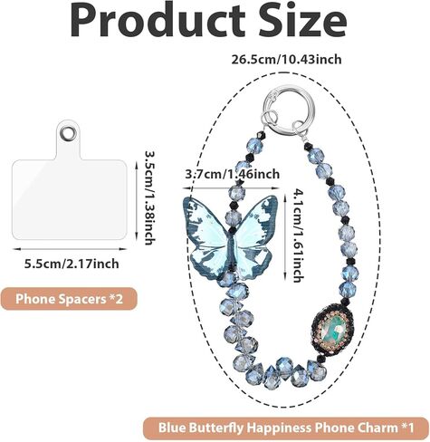 Blue Butterfly Design Phone Charm with 2 Tether Tabs, Cute Keychain Lanyard Pendant Phone Wrist Strap, Hands-Free Detachable Chain Wristlet for Backpack Case Decor in Saudi Arabia