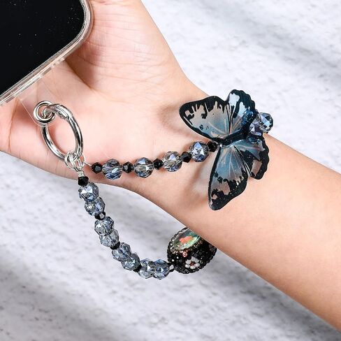 Blue Butterfly Design Phone Charm with 2 Tether Tabs, Cute Keychain Lanyard Pendant Phone Wrist Strap, Hands-Free Detachable Chain Wristlet for Backpack Case Decor in Saudi Arabia