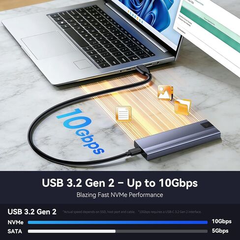 حاوية M.2 NVMe SSD، حافظة SSD خارجية USB 3.2 Gen2 بسرعة 10 جيجابت في الثانية، محول NVMe من الألومنيوم بدون أدوات، يناسب 2230/2242/2260/2280، NVMe فقط (SATA غير مدعوم)، يتضمن كابل USB-C إلى كابل (رمادي) in Kuwait