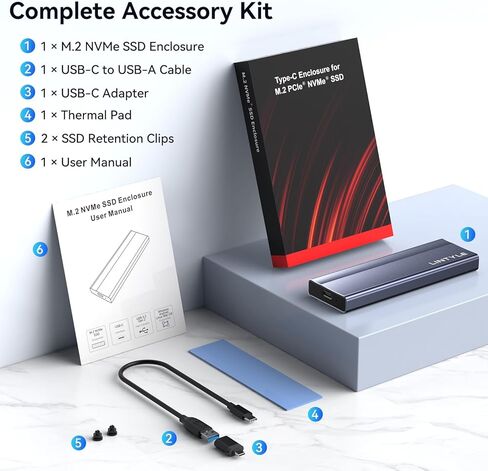 حاوية M.2 NVMe SSD، حافظة SSD خارجية USB 3.2 Gen2 بسرعة 10 جيجابت في الثانية، محول NVMe من الألومنيوم بدون أدوات، يناسب 2230/2242/2260/2280، NVMe فقط (SATA غير مدعوم)، يتضمن كابل USB-C إلى كابل (رمادي) in Kuwait
