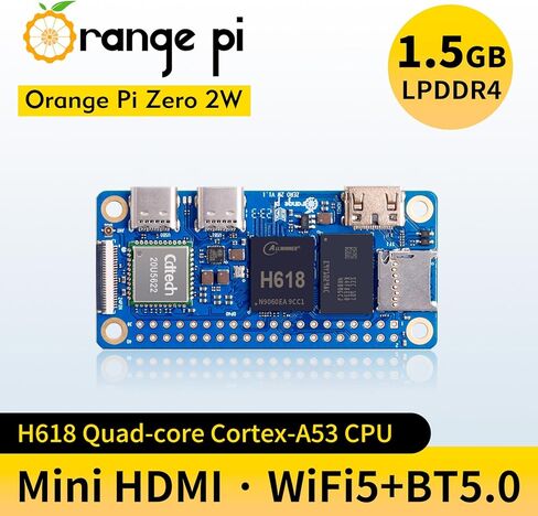 Orange Pi Zero 2W 1.5G Allwinner H618 LPDDR4 وحدة المعالجة المركزية رباعية النواة 64 بت كمبيوتر لوحي واحد، تردد 1.5 جيجا هرتز واي فاي 5.0 بلوتوث 5.0 هوائي على اللوحة يدعم شاشة 4K تشغيل Android Ubuntu in Saudi Arabia