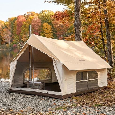 KingCamp Camping Tent with Floor 6-8 Person, Canvas Hot Tent with Stove Jack, Waterproof & Windproof Cabin Tent for Family Camping & Outdoor Parties in Saudi Arabia