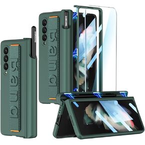 for Samsung Galaxy Z Fold 3 Case with Wrist Strap & Screen Protector & S Pen Slot,Magnetic Hinge Protective Bumper Case Ultra Slim Shockproof Anti-Scratch for Samsung Z Fold 3 5G (Black) in Saudi Arabia