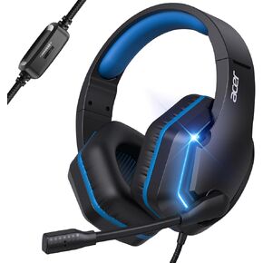 سماعة رأس سلكية للألعاب من آيسر لأجهزة PS5، وPS4، والكمبيوتر الشخصي، وXbox Series X|S، وSwitch، وسماعات رأس للألعاب مع ميكروفون عازل للضوضاء، وأضواء LED ومكبر صوت 50 مم، ومقبس 3.5 مم للألعاب، أسود in Kuwait