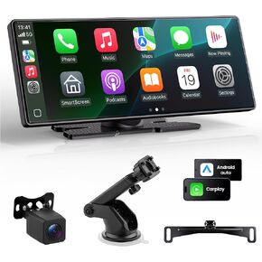 Carplay Screen for Car, 10.26'' Upgrade Wireless CarPlay & Android Auto Car Play Screen with 60PFS,1080P Backup Camera (with a Camera Bracket), GPS Navigation, Voice Control for All Vehicles in Saudi Arabia