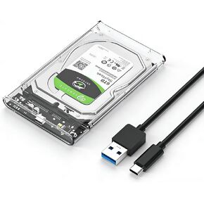 حاوية محرك أقراص ثابتة خارجي USB 3.1 لمحرك أقراص SATA HDD/SSD مقاس 2.5 بوصة، حافظة شفافة مع UASP، دعم 6 تيرابايت، تركيب بدون أدوات، نقل بسرعة 5 جيجابت في الثانية، نحيف للغاية 13 مم، يتضمن USB C إلى كابل in Kuwait