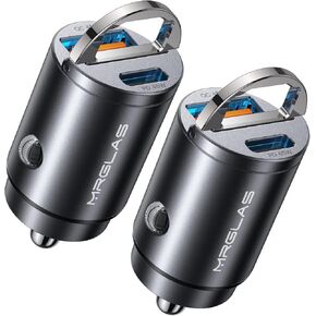 شاحن سيارة MRGLAS 2-Pack 90W USB C، [معدن صغير للغاية] شاحن سيارة محول شحن سريع PD+QC3.0 منفذ مزدوج من النوع C ولاعة سجائر للسيارة USB متوافق مع iPhone 17 16 15 Pro Max iPad Samsung S26 25 in Kuwait