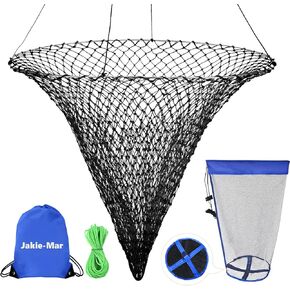 Foldable Drop and Pier Fishing Net, Portable Bridge Net, Foldable Crab Net Bait Shrimp Net with Foldable Bucket Soft Steel Hoop and 32FT Rope Storage Bag in Saudi Arabia
