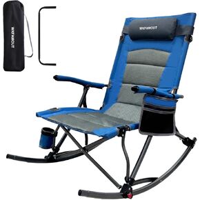 13.8" High Seat Rocking Camping Chair Outdoor with Foot Rest & Headrest, Oversized Folding Rocker Chair with Carry Bag for Lawn Patio Supports 300 lbs in Kuwait
