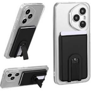 Ymapinc Phone Card Holder Stick On, Ultra Slim Silicone Wallet for Phone Case with Stand, Cellphone Wallet Stick On for Most Smartphones (Black) in Kuwait