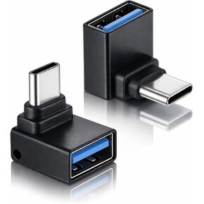 2 Pcs 90 Degree USB C to USB Adapter, Right Angle Type-C (Male) to USB-A (Female) L-Shape Extender Converter Support Charge & Data Transfer for Vehicles, Desktop PC, Smartphones, Phone, Tablet, Laptop in Kuwait