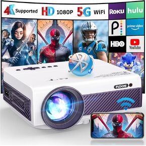 جهاز عرض FUDONI Native 1080P WiFi Bluetooth، جهاز عرض أفلام خارجي محمول عالي الدقة بالكامل، مكبر صوت مدمج، شاشة بحد أقصى 300 بوصة، للهواتف الذكية (أبيض وأرجواني) in Kuwait