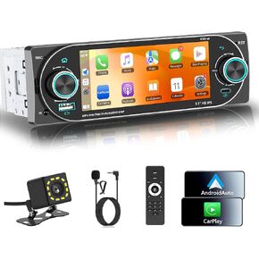 Single DIN Radio Car Stereo Wireless Apple Carplay，Dual Knobs & HD Touchscreen Radio for Car， Bluetooth 6.0 Car Play Android Auto, 60W x 4 Output, AM/FM Radio，USB,SWC, Backup Camera (Black) in Saudi Arabia