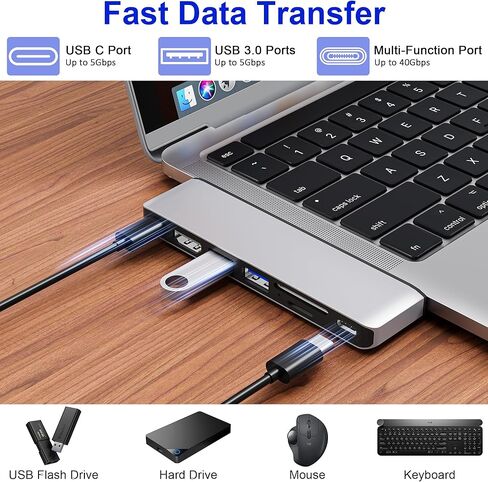 موزع USB C لجهاز MacBook، محول USB متعدد المنافذ 7 في 2 Mac، محول USB C Hub 4K@60 هرتز، 1 نوع C و2 منافذ بيانات USB A، Thunderbolt 4، قارئ بطاقة SD/TF، ​​متوافق مع MacBook Pro/MacBook Air in Saudi Arabia