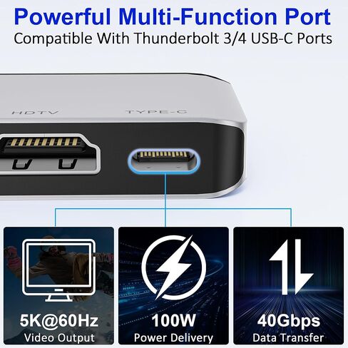 موزع USB C لجهاز MacBook، محول USB متعدد المنافذ 7 في 2 Mac، محول USB C Hub 4K@60 هرتز، 1 نوع C و2 منافذ بيانات USB A، Thunderbolt 4، قارئ بطاقة SD/TF، ​​متوافق مع MacBook Pro/MacBook Air in Saudi Arabia