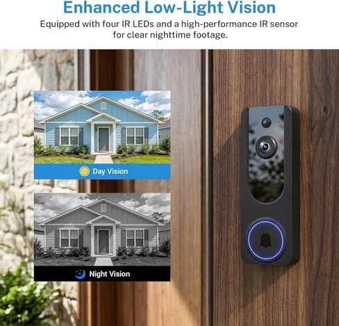 Gazing 1080P Wireless Wi-Fi Doorbell Camera for Home Safety, Night Vision, 2-Way Audio, Cloud Storage, AI Human and Motion Detection, Live View, Battery Powered, Indoor Outdoor Surveillance in Saudi Arabia