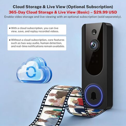 Gazing 1080P Wireless Wi-Fi Doorbell Camera for Home Safety, Night Vision, 2-Way Audio, Cloud Storage, AI Human and Motion Detection, Live View, Battery Powered, Indoor Outdoor Surveillance in Saudi Arabia