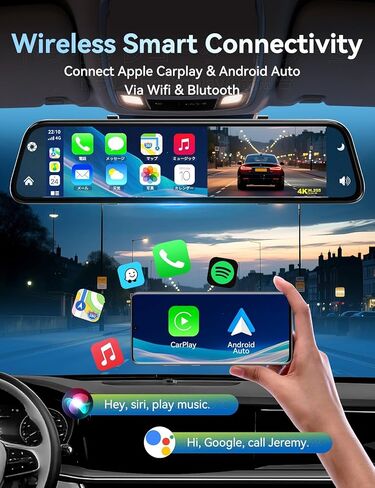 كاميرا مرآة الرؤية الخلفية 2026 فائقة الاتساع مقاس 13 بوصة بدقة 4K مع Carplay&Android Auto، ومرآة رؤية خلفية ذكية WiFi بسرعة 5.8 جيجا هرتز مع التحكم الصوتي/شاشة مقسمة، وبطاقة 64 جيجابايت متضمنة، ومساعدة عكسية/تسجيل حلقي/مستشعر G in Kuwait