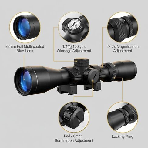 2-7x42 Long Eye Relief Scope Mil-dot Reticle 30mm Tube Diameter Fits Mosin Nagant 1891/30 M39 with Mount Rings in Saudi Arabia
