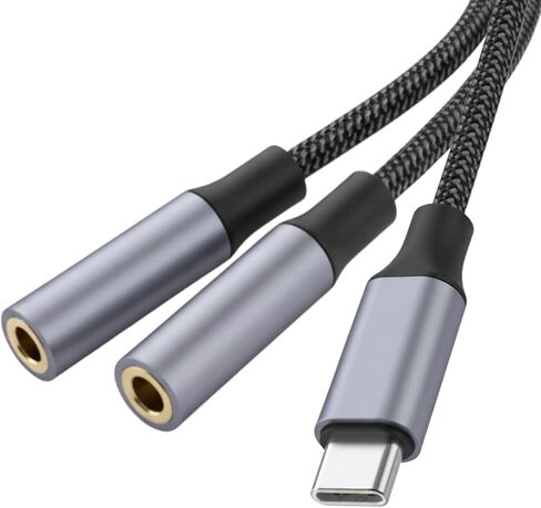 HOSONGIN USB C إلى موزع سماعة رأس أنثى مزدوج 3.5 ملم، محول مقبس صوت من النوع C إلى سماعة الرأس لهواتف iPhone وiPad Pro وGalaxy S24 وPixel والمزيد - 0.9 قدم in Saudi Arabia