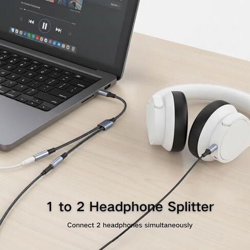 HOSONGIN USB C إلى موزع سماعة رأس أنثى مزدوج 3.5 ملم، محول مقبس صوت من النوع C إلى سماعة الرأس لهواتف iPhone وiPad Pro وGalaxy S24 وPixel والمزيد - 0.9 قدم in Saudi Arabia