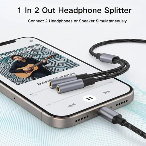 HOSONGIN USB C إلى موزع سماعة رأس أنثى مزدوج 3.5 ملم، محول مقبس صوت من النوع C إلى سماعة الرأس لهواتف iPhone وiPad Pro وGalaxy S24 وPixel والمزيد - 0.9 قدم in Saudi Arabia