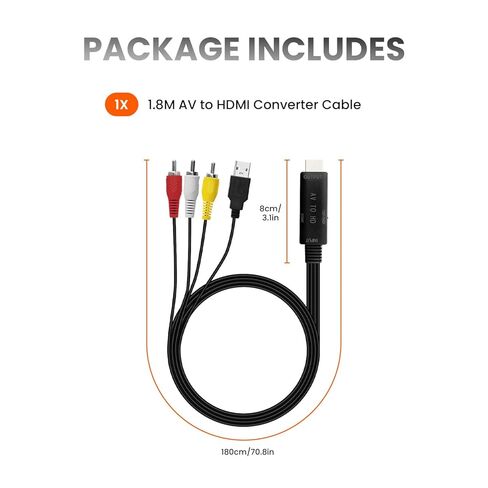 Mcbazel RCA to HDMI Converter Cable (6ft/1.8m) - All-in-One AV to HDMI Adapter Cord for VHS VCR DVD Players - Plug and Play 1080P Upscaling Composite Video to HDMI Monitor Support PAL/NTSC in Saudi Arabia