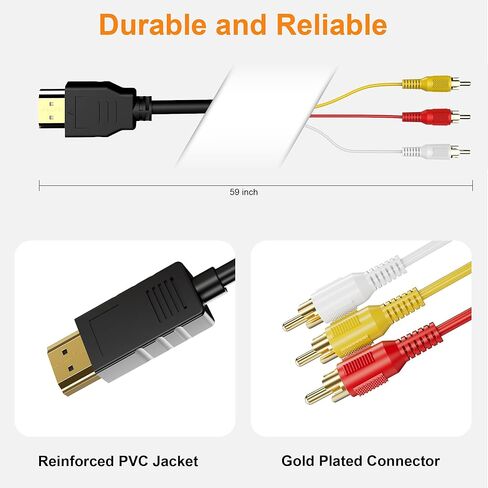 كابل HDMI إلى RCA 1080P 5ft/1.5m، HDMI ذكر إلى 3-RCA محول كابل الصوت والفيديو AV للتلفزيون، HDTV، DVD، الكمبيوتر الشخصي، جهاز العرض (بدون وظيفة تحويل الإشارة) in Kuwait