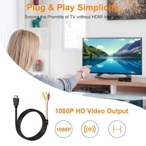 كابل HDMI إلى RCA 1080P 5ft/1.5m، HDMI ذكر إلى 3-RCA محول كابل الصوت والفيديو AV للتلفزيون، HDTV، DVD، الكمبيوتر الشخصي، جهاز العرض (بدون وظيفة تحويل الإشارة) in Kuwait