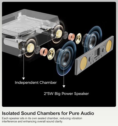 3-Speed Belt-Driven Record Player with Built-in Speakers, Bluetooth Turntable with FM Radio, USB Recording, RCA Line Out, AUX in & Auto Stop – Grey in Saudi Arabia