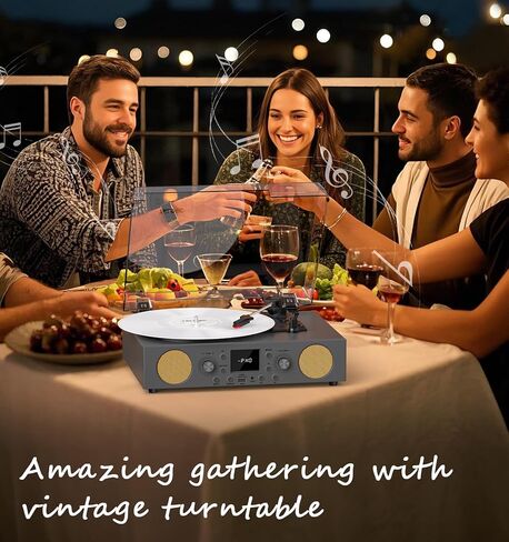 3-Speed Belt-Driven Record Player with Built-in Speakers, Bluetooth Turntable with FM Radio, USB Recording, RCA Line Out, AUX in & Auto Stop – Grey in Saudi Arabia