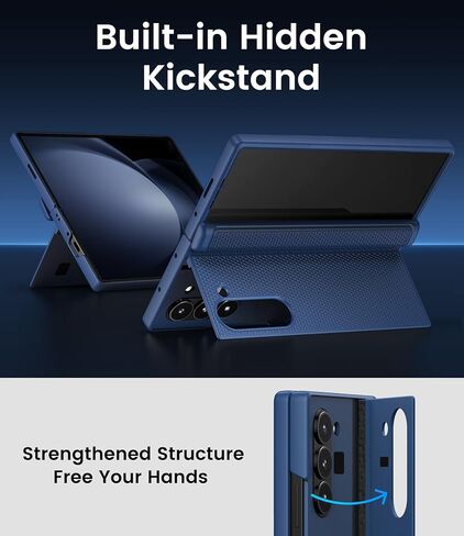 حافظة BXYJY لهاتف Samsung Galaxy Z Fold 5 مع حامل، واقي شاشة أمامي للخصوصية، حماية للمفصلات، غطاء صلب نحيف مقاوم للصدمات، حافظة هاتف واقية لكامل الجسم لهاتف Samsung Z Fold5 2023، أزرق in Kuwait