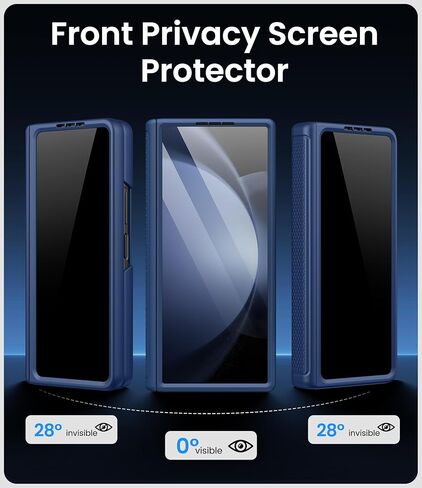 حافظة BXYJY لهاتف Samsung Galaxy Z Fold 5 مع حامل، واقي شاشة أمامي للخصوصية، حماية للمفصلات، غطاء صلب نحيف مقاوم للصدمات، حافظة هاتف واقية لكامل الجسم لهاتف Samsung Z Fold5 2023، أزرق in Kuwait