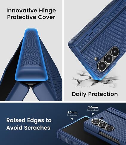 حافظة BXYJY لهاتف Samsung Galaxy Z Fold 5 مع حامل، واقي شاشة أمامي للخصوصية، حماية للمفصلات، غطاء صلب نحيف مقاوم للصدمات، حافظة هاتف واقية لكامل الجسم لهاتف Samsung Z Fold5 2023، أزرق in Kuwait