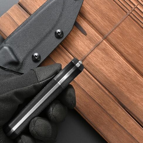 سكين شفرة ثابتة من الفولاذ FF114 14C28N، مقبض ميكارتا سكين تانغ كامل مع غمد للتخييم في الهواء الطلق والصيد والعمل (أسود) in Kuwait