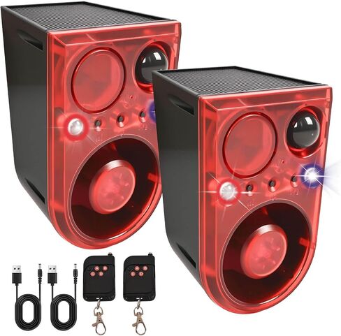 Solar Outdoor Motion Sensor Alarm with Ultrasonic-13-Sounds Including Dog Barking/Gunshot Sound, Support Recording&+/-Volume,130db Motion Detector with Strobe Lights,The Intruder Escape Soon (2 packs) in Saudi Arabia