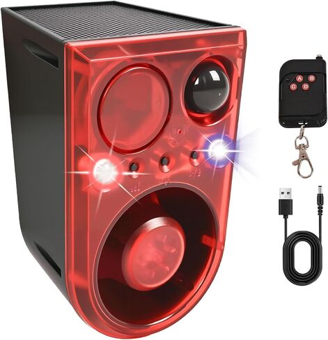 Solar Outdoor Motion Sensor Alarm with Ultrasonic-13-Sounds Including Dog Barking/Gunshot Sound, Support Recording&+/-Volume,130db Motion Detector with Strobe Lights,The Intruder Escape Soon (2 packs) in Saudi Arabia
