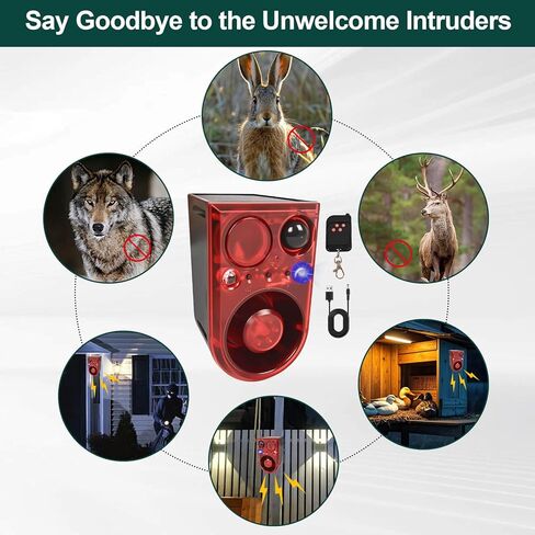 Solar Outdoor Motion Sensor Alarm with Ultrasonic-13-Sounds Including Dog Barking/Gunshot Sound, Support Recording&+/-Volume,130db Motion Detector with Strobe Lights,The Intruder Escape Soon (2 packs) in Saudi Arabia