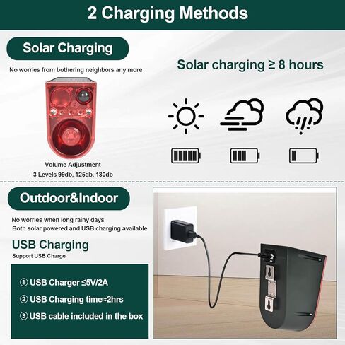 Solar Outdoor Motion Sensor Alarm with Ultrasonic-13-Sounds Including Dog Barking/Gunshot Sound, Support Recording&+/-Volume,130db Motion Detector with Strobe Lights,The Intruder Escape Soon (2 packs) in Saudi Arabia