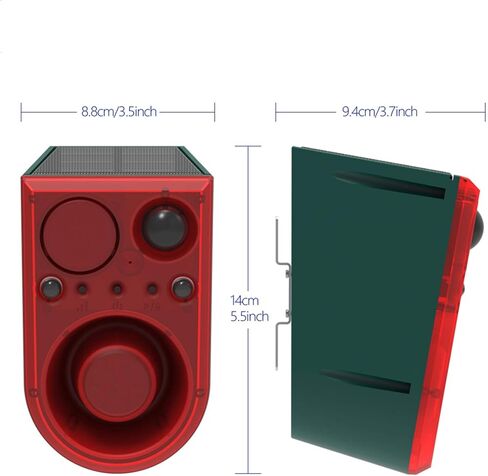 Solar Motion Sensor Alarm Outdoor - Support Recording&±Volume, Ultrasonic and Barking Dog&Gunshot Sound Sound, 129db*2 Loud Speakers, Motion Detector Alarm Strobe Light with USB and Remote Controller in Saudi Arabia