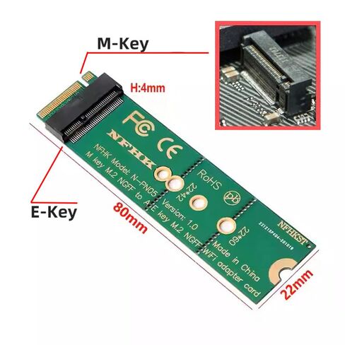 بطاقة شبكة WiFi Riser NGFF Key-E بطاقة شبكة لاسلكية إلى M.2 NGFF Key-M NVME SSD محول متوافق مع Wifi6 WIFI7 in Kuwait