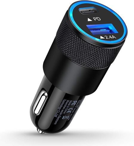 AILKIN 30W PD USB C Car Charger, USB Type C Fast Power Charging Block Dual Port USB A & USBC Plug Cargador Carro Lighter Adapter for iPhone, iPad, Samsung Galaxy, LG, Google Pixel, Moto, USB-C Port in Saudi Arabia