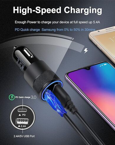 AILKIN 30W PD USB C Car Charger, USB Type C Fast Power Charging Block Dual Port USB A & USBC Plug Cargador Carro Lighter Adapter for iPhone, iPad, Samsung Galaxy, LG, Google Pixel, Moto, USB-C Port in Saudi Arabia