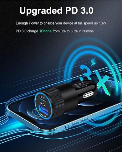 AILKIN 30W PD USB C Car Charger, USB Type C Fast Power Charging Block Dual Port USB A & USBC Plug Cargador Carro Lighter Adapter for iPhone, iPad, Samsung Galaxy, LG, Google Pixel, Moto, USB-C Port in Saudi Arabia