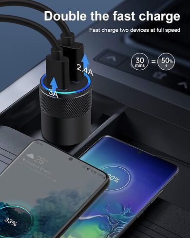 AILKIN 30W PD USB C Car Charger, USB Type C Fast Power Charging Block Dual Port USB A & USBC Plug Cargador Carro Lighter Adapter for iPhone, iPad, Samsung Galaxy, LG, Google Pixel, Moto, USB-C Port in Saudi Arabia